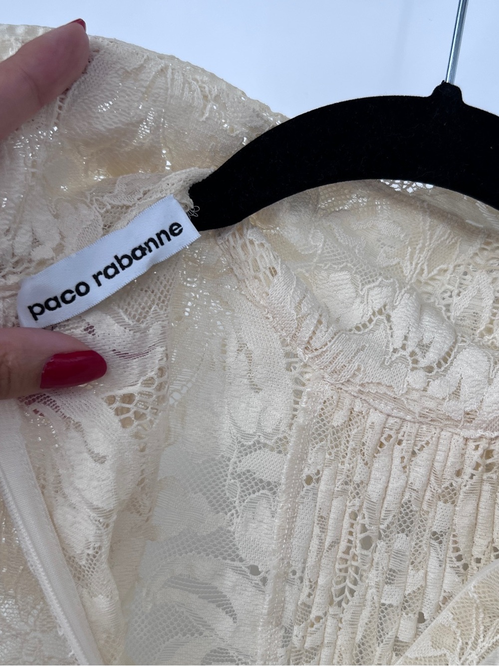 Paco Rabanne Sheer Floral Lace mock neck Top Cream size 34 tunic or mini dress - Picture 9 of 9
